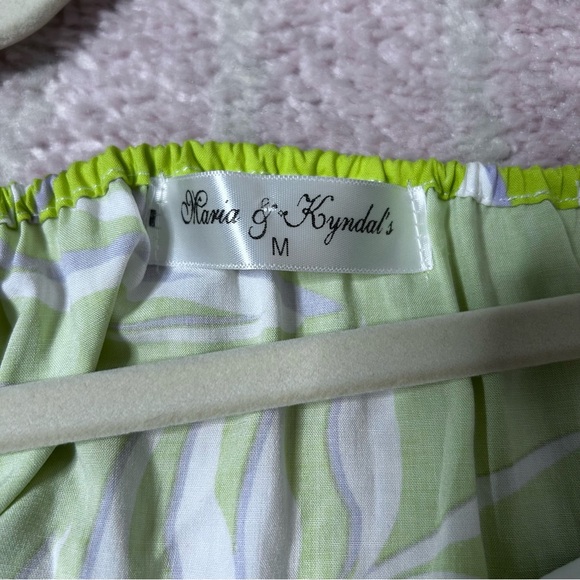 Maria & Kyndals Chartreuse Lavender White Leaf Print Blouse Tassels Tropical Med - Picture 3 of 11